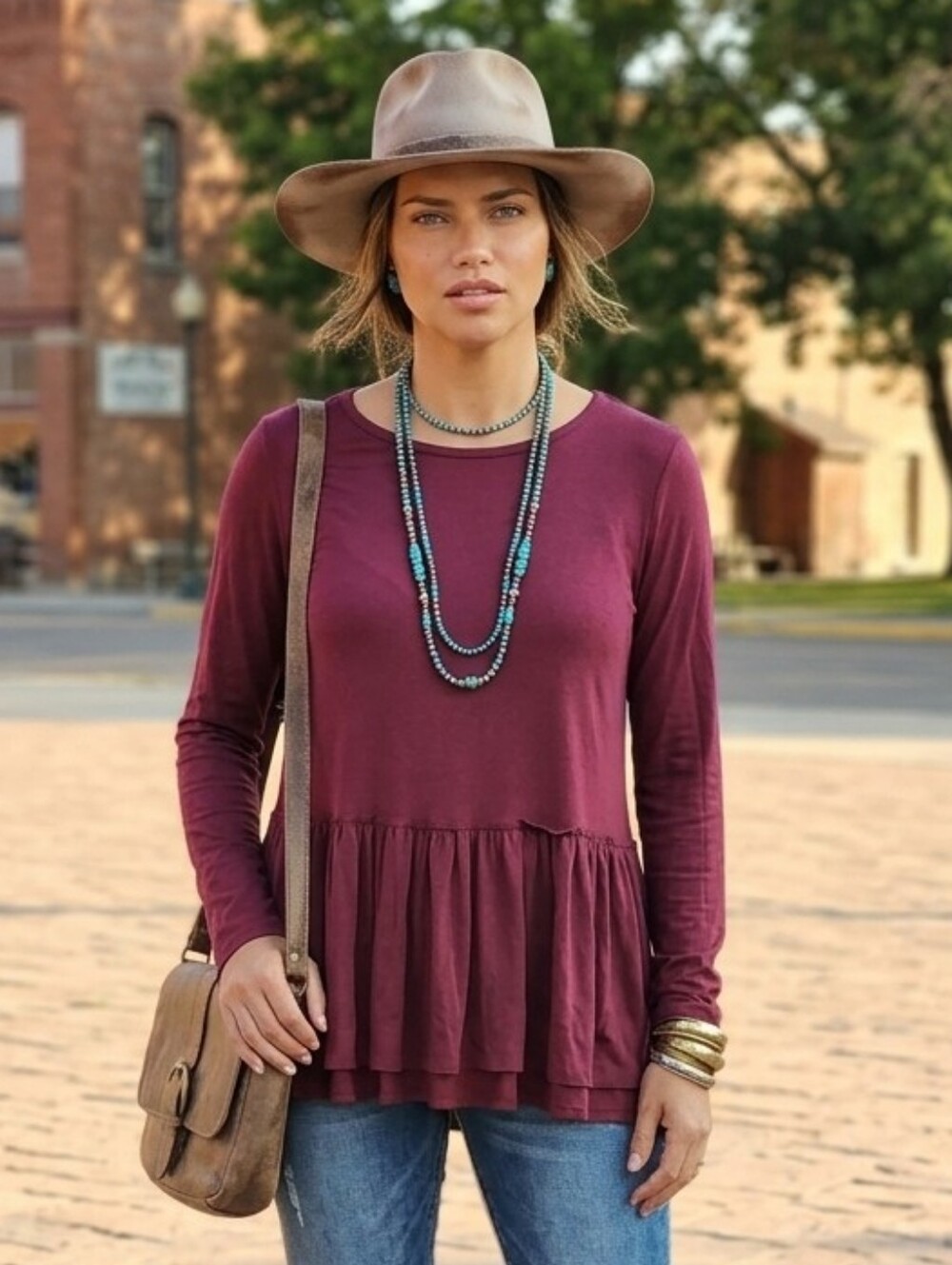 Wishlist Mauve Long Sleeve Peplum Top Size Large